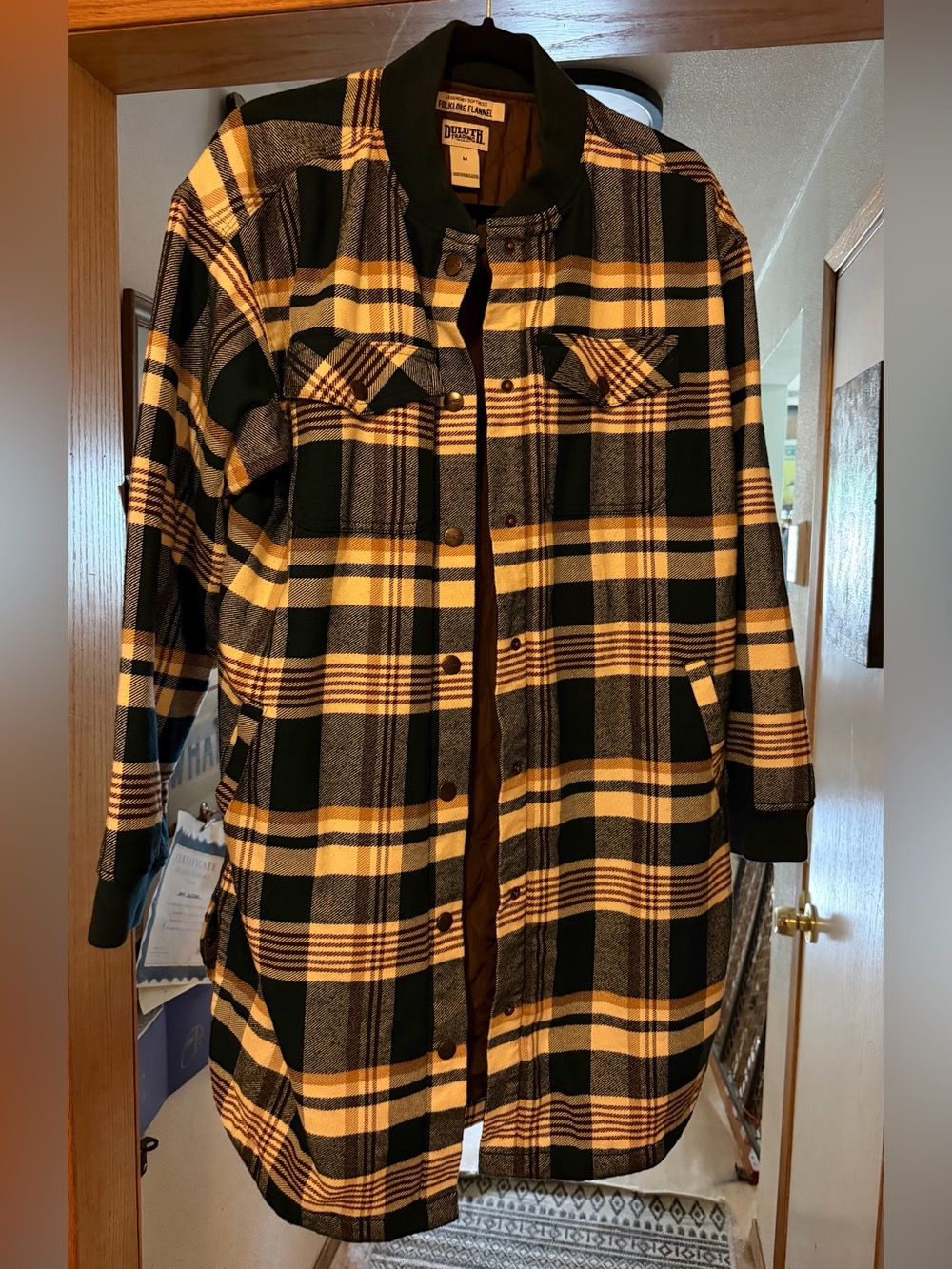 Duluth Trading Co Teal and Brown Quilted Folklore Flannel Jacket